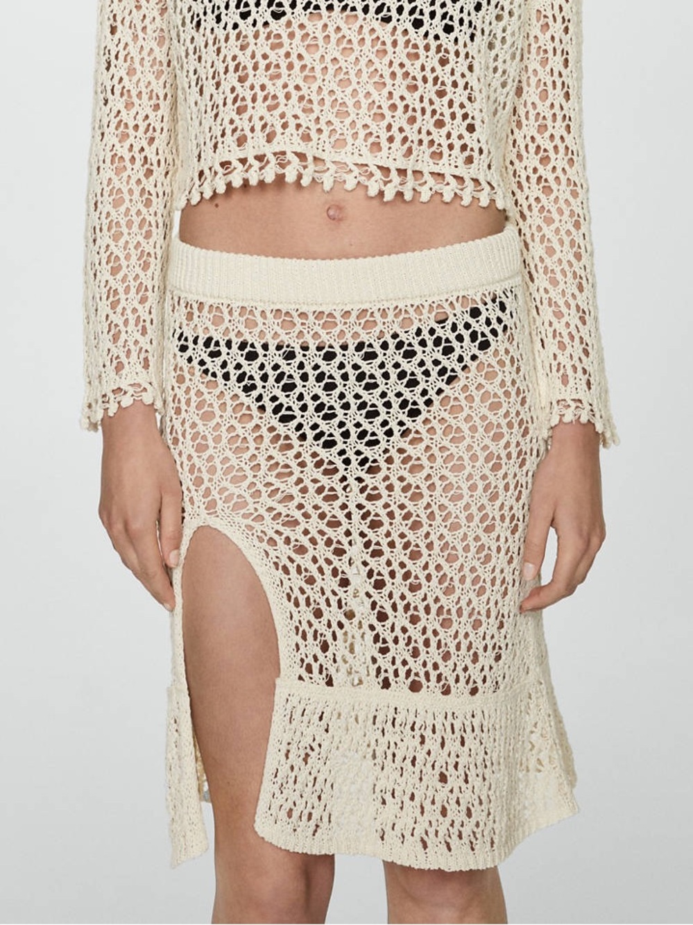 Mango MNG - NWT Ivory off white cream knit Crochet Cover-Up Skirt Swim - Picture 6 of 7